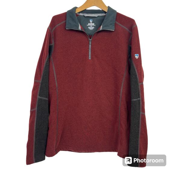 Kuhl Mens Revel Quarter Zip Fleece Red Pullover Sweater Medium Long Sleeve - Picture 1 of 6